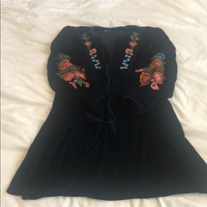 Blue velvet embroidered dress